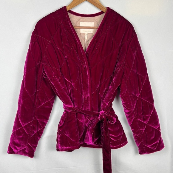 Rebecca Taylor Women Velvet Quilted Coat Jacket Sz M Luxe Regal Holiday NWT Belt - Picture 2 of 14